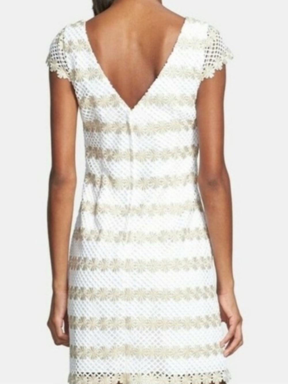 Lilly Pulitzer Cream and Gold Lace-Striped Cap-Sleeve Shift Dress - Picture 3 of 5
